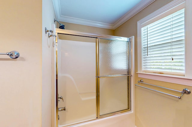 117 Windswept Dr NE, Cleveland, TN 37312 - bathroom featuring ornamental molding, combined bath / shower with glass door, and plenty of natural light