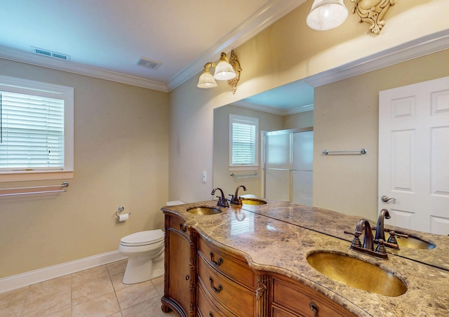 117 Windswept Dr NE, Cleveland, TN 37312 - full bath with an enclosed shower, double vanity, tile patterned flooring, and crown molding