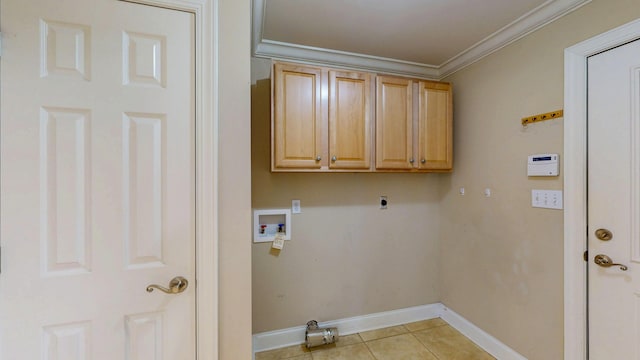 117 Windswept Dr NE, Cleveland, TN 37312 - washroom with ornamental molding, cabinet space, washer hookup, light tile patterned flooring, and hookup for an electric dryer