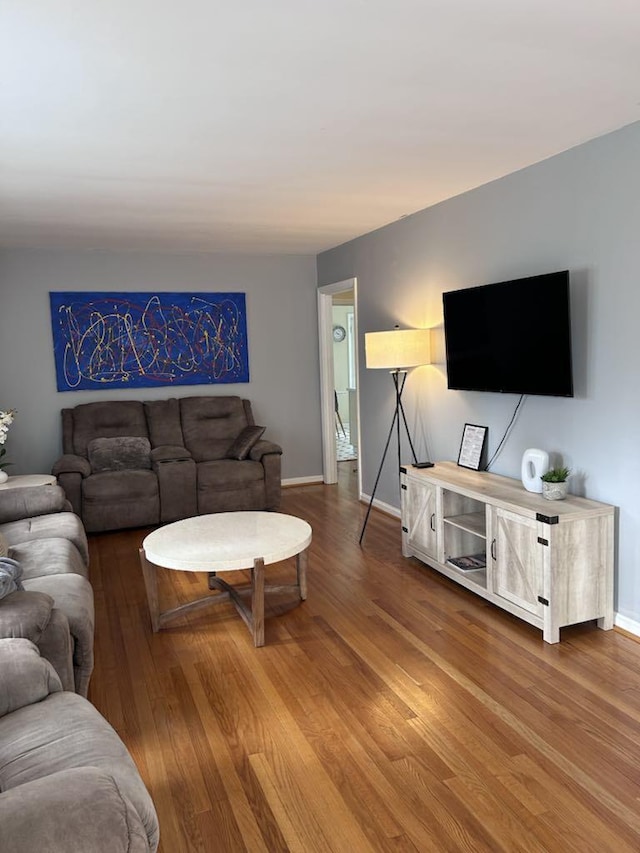 living room featuring baseboards and wood finished floors