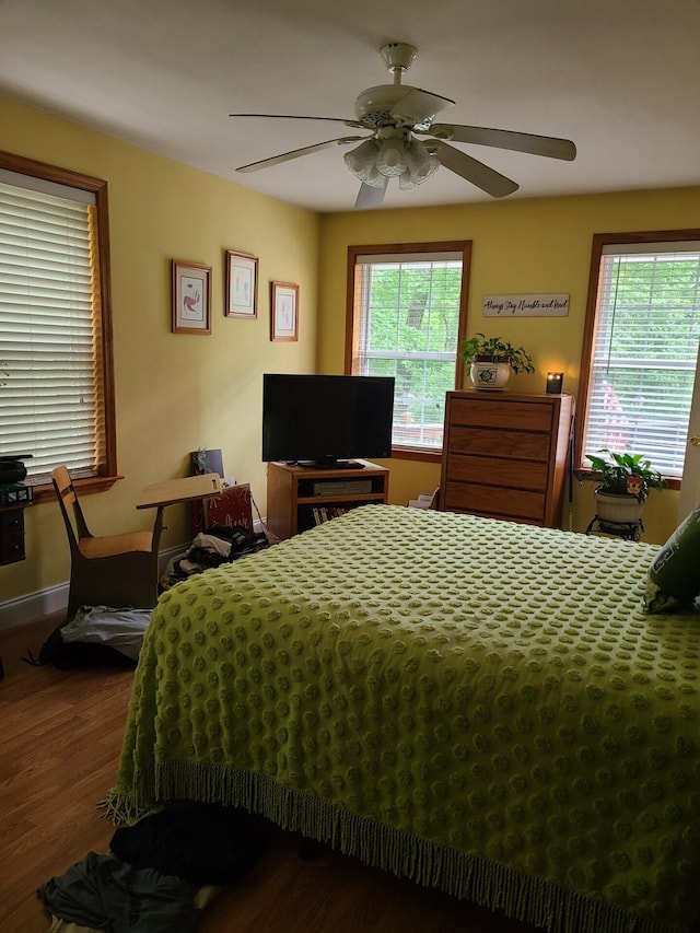 7054 Ski Club Rd, Harrison, TN 37341 - bedroom featuring wood finished floors, multiple windows, a ceiling fan, and baseboards