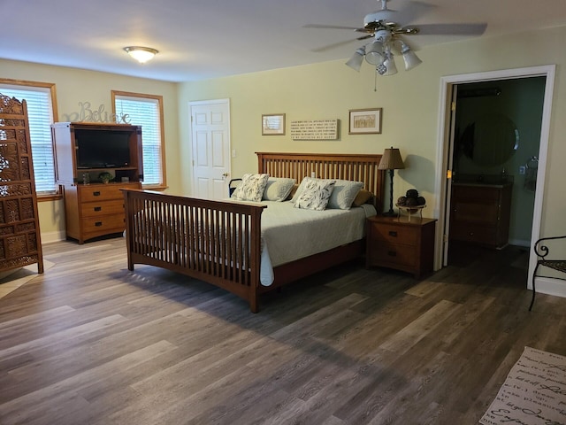 7054 Ski Club Rd, Harrison, TN 37341 - bedroom featuring wood finished floors, baseboards, and a ceiling fan