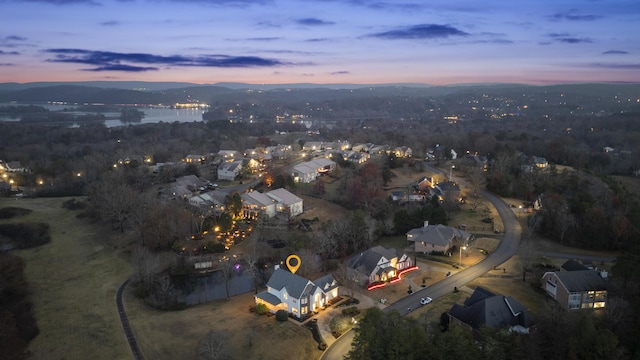 view of aerial view at dusk