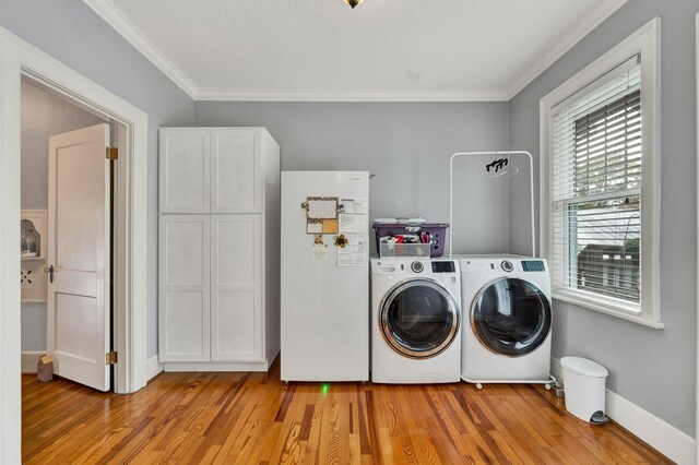 431 Highland Ave NW, Cleveland, TN 37311 - laundry room featuring separate washer and dryer, crown molding, and light wood-type flooring