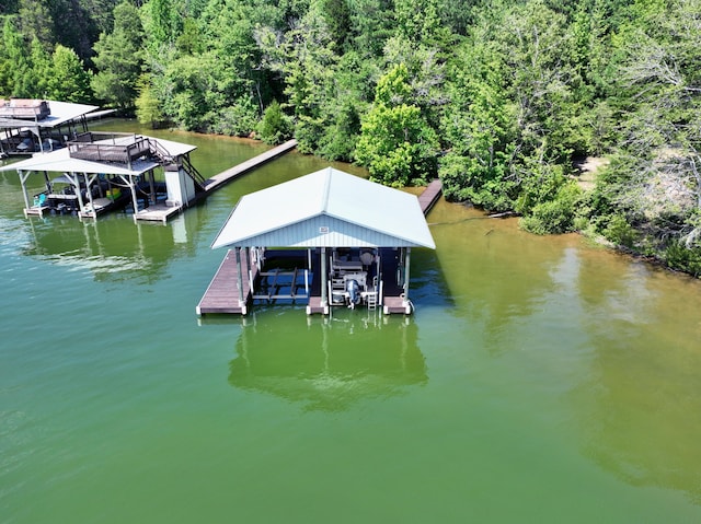 1150 Pin Hook Rd, Spring City, TN 37381 - dock with boat lift, a water view, and a wooded view