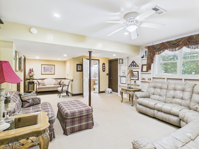 1150 Pin Hook Rd, Spring City, TN 37381 - carpeted living room with a ceiling fan and recessed lighting