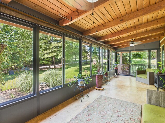 1150 Pin Hook Rd, Spring City, TN 37381 - sunroom with healthy amount of natural light, a ceiling fan, and beamed ceiling