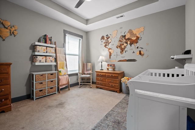 1422 Adams St, Chattanooga, TN 37408 - bedroom featuring carpet flooring, a raised ceiling, a ceiling fan, and baseboards