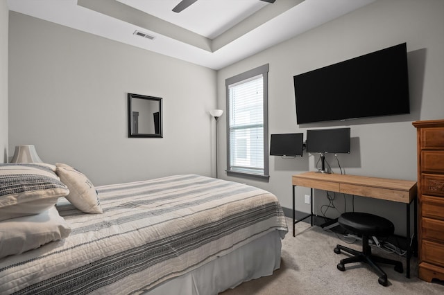 1422 Adams St, Chattanooga, TN 37408 - bedroom with carpet flooring, a tray ceiling, a desk, and ceiling fan
