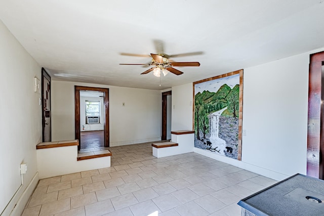 unfurnished room with ceiling fan, cooling unit, and light tile patterned flooring