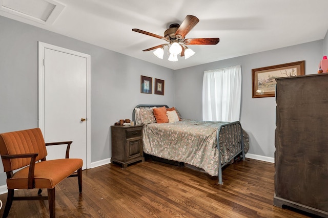 315 Gilliland Rd SE, Cleveland, TN 37311 - bedroom featuring dark wood-style flooring, attic access, and a ceiling fan