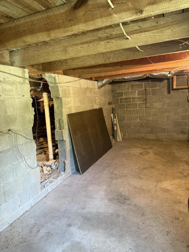 view of unfinished basement