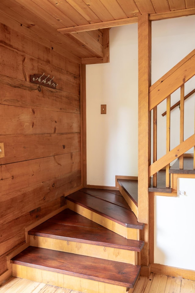 11249 Possum Trail Rd, Harrison, TN 37341 - stairway with wooden ceiling and wood finished floors