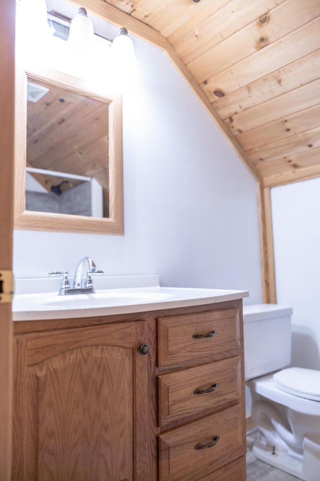 11249 Possum Trail Rd, Harrison, TN 37341 - bathroom with vaulted ceiling, vanity, and wooden ceiling