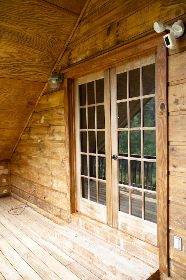 11249 Possum Trail Rd, Harrison, TN 37341 - additional living space featuring lofted ceiling, a sauna / steam room, wooden walls, and french doors