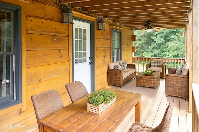11249 Possum Trail Rd, Harrison, TN 37341 - wooden terrace with an outdoor hangout area and ceiling fan