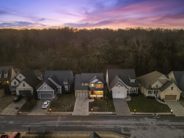 view of aerial view at dusk