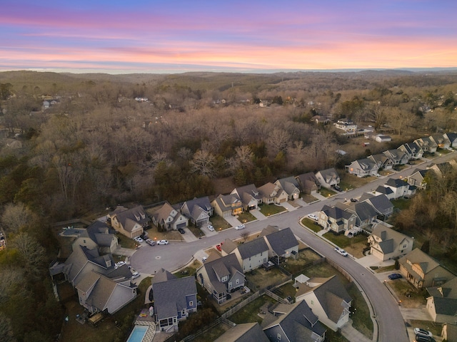 view of aerial view at dusk