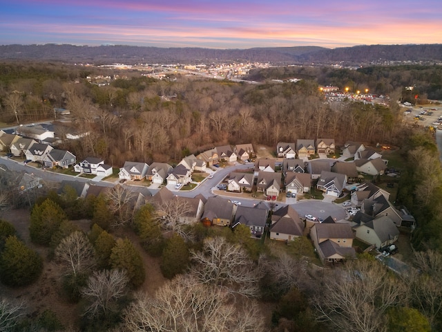 view of aerial view at dusk