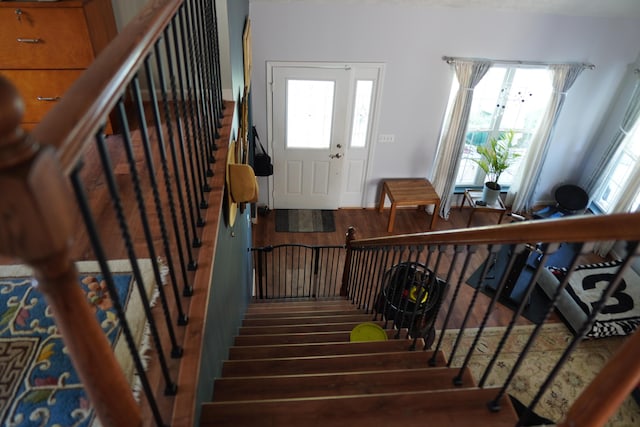 stairway featuring wood finished floors