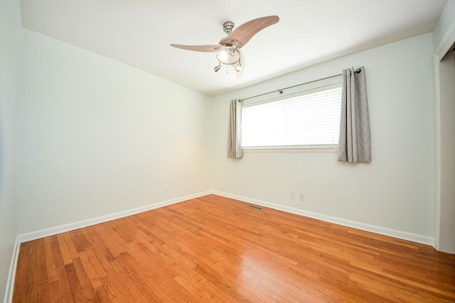 empty room featuring hardwood / wood-style flooring and ceiling fan