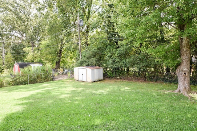 view of yard with a shed