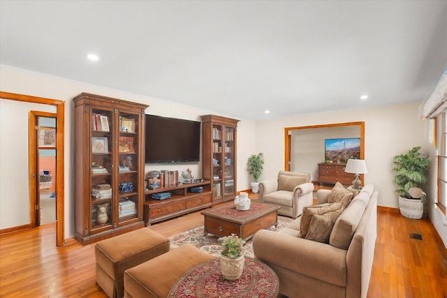 living room with light wood-type flooring