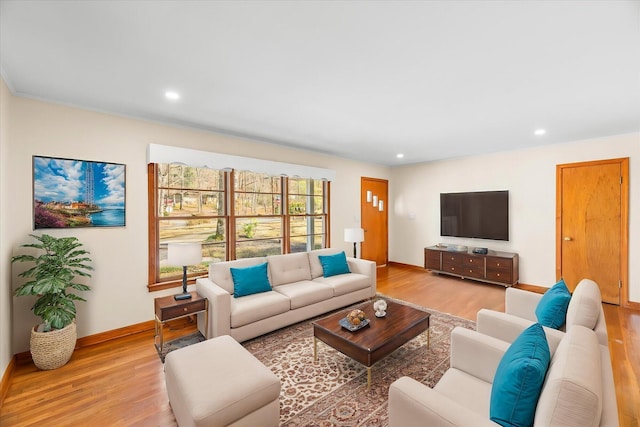 living room with light hardwood / wood-style flooring