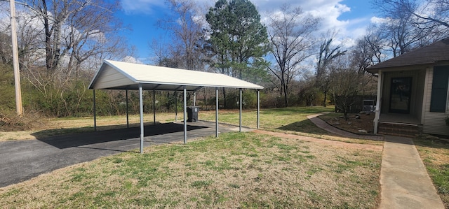 view of yard featuring a carport and driveway