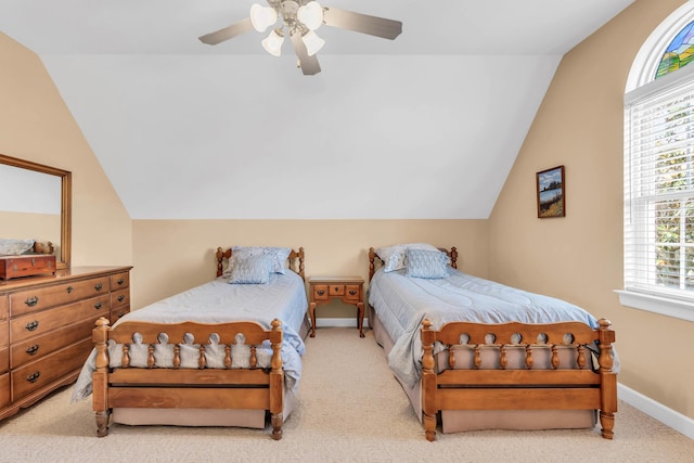 1028 Ivy Manor Ct, Hixson, TN 37343 - carpeted bedroom featuring lofted ceiling, ceiling fan, and baseboards