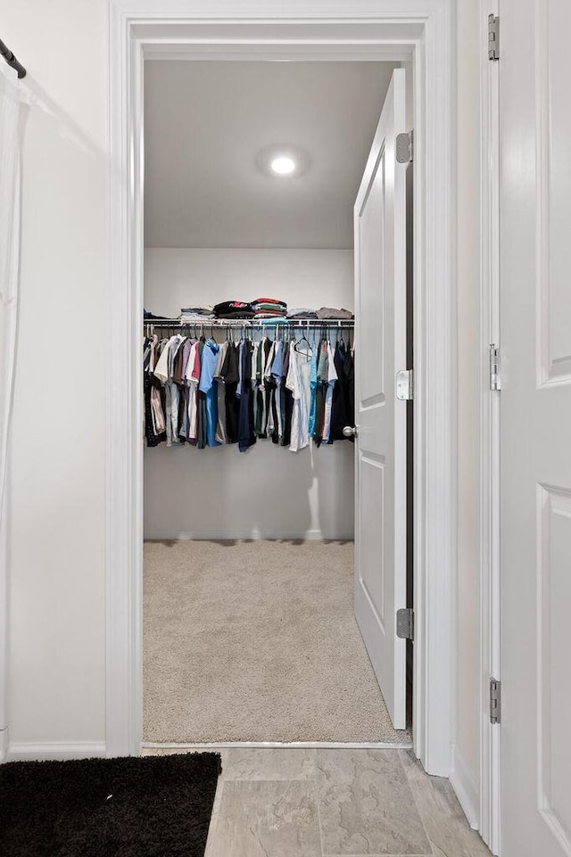 walk in closet with carpet