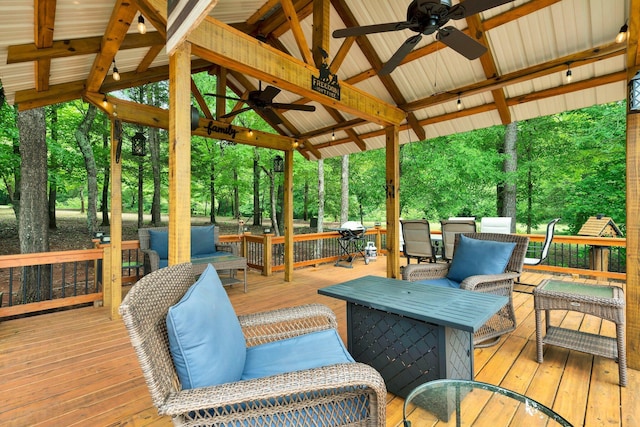 1010 Bradford Pl, Cohutta, GA 30710 - wooden terrace with ceiling fan, a gazebo, and an outdoor hangout area