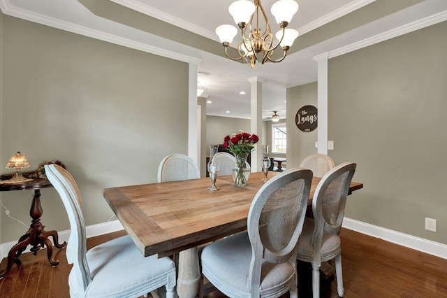 1010 Bradford Pl, Cohutta, GA 30710 - dining space with a chandelier, baseboards, wood finished floors, crown molding, and recessed lighting