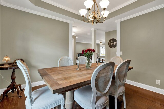 1010 Bradford Pl, Cohutta, GA 30710 - dining space with a chandelier, baseboards, wood finished floors, crown molding, and recessed lighting