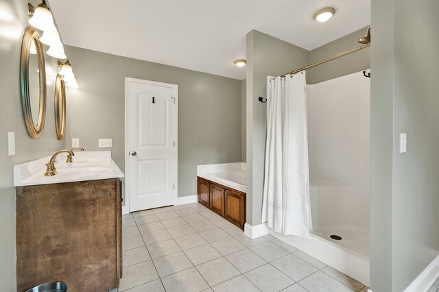 1010 Bradford Pl, Cohutta, GA 30710 - full bath with tile patterned floors, a shower with shower curtain, a bath, and vanity