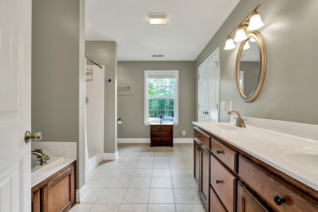 1010 Bradford Pl, Cohutta, GA 30710 - full bathroom featuring baseboards, tile patterned floors, double vanity, a tub, and curtained shower