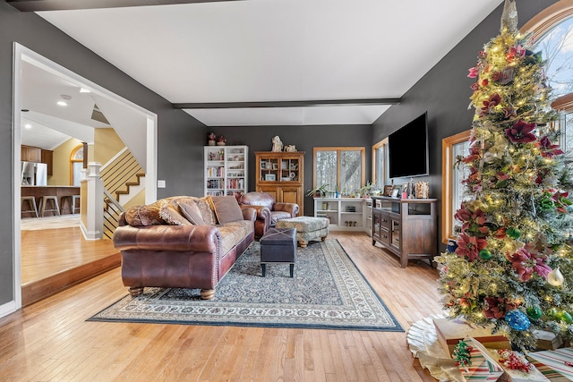 living room with light hardwood / wood-style floors