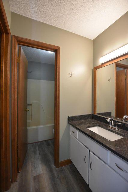 3800 Provence St Unit 10, Chattanooga, TN 37411 - bathroom with wood finished floors, vanity, and a textured ceiling