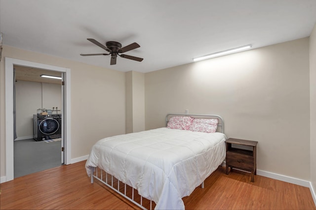 bedroom featuring ceiling fan and light hardwood / wood-style flooring