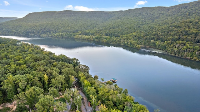 aerial view with a water and mountain view