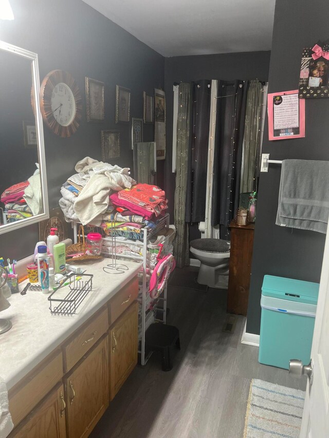 bathroom with wood-type flooring and toilet