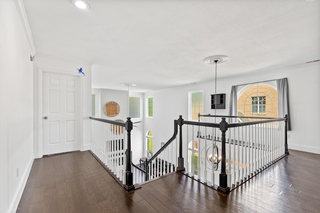 6706 Willow Trace Dr, Chattanooga, TN 37421 - hall featuring an upstairs landing, wood finished floors, baseboards, plenty of natural light, and recessed lighting