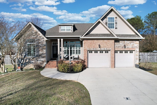 craftsman-style house featuring a porch and a front lawn