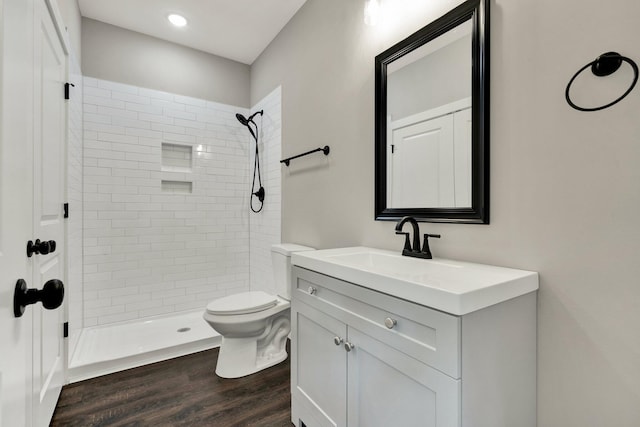 2028 Blythe Ave SE, Cleveland, TN 37311 - bathroom featuring wood finished floors, a shower stall, vanity, and recessed lighting