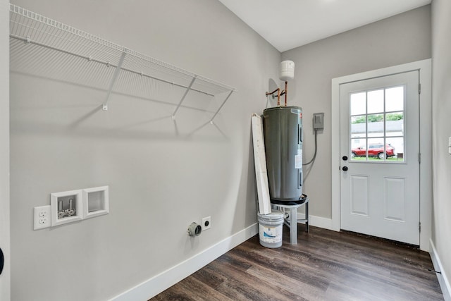2028 Blythe Ave SE, Cleveland, TN 37311 - laundry area with electric dryer hookup, electric water heater, hookup for a washing machine, and dark wood-type flooring