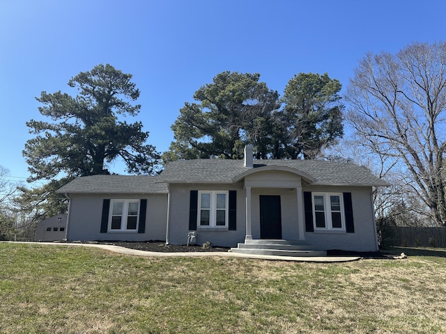 single story home featuring a front lawn and fence