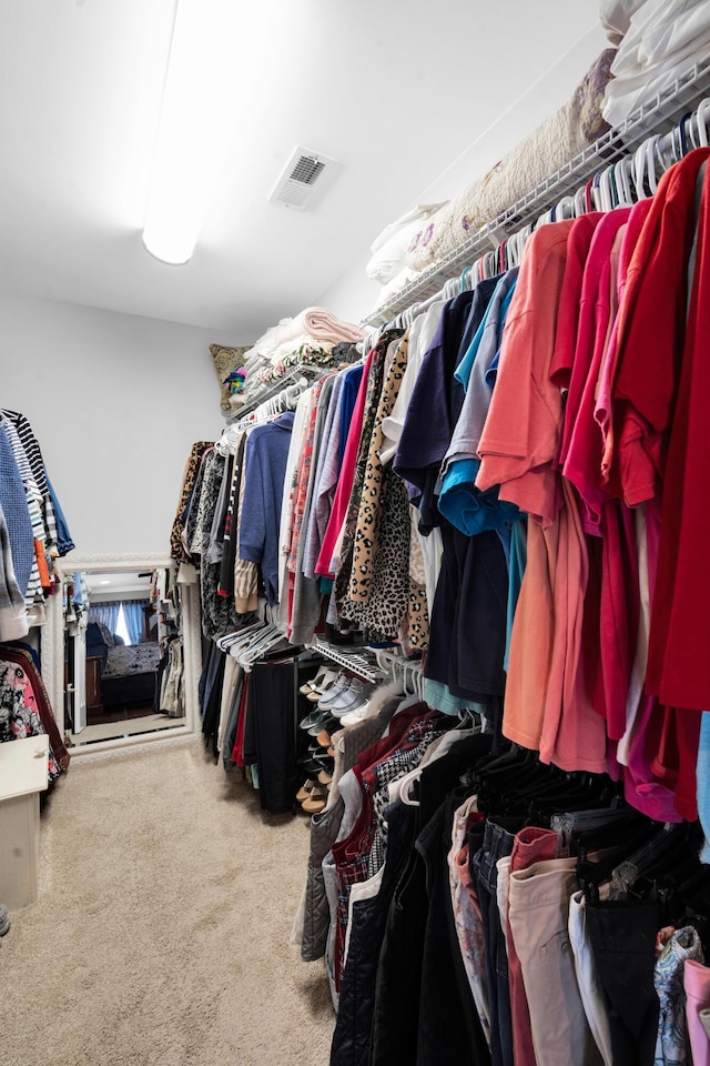 spacious closet featuring carpet and visible vents