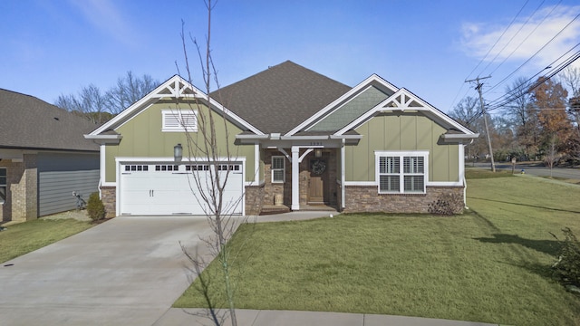 craftsman-style home with a front yard and a garage