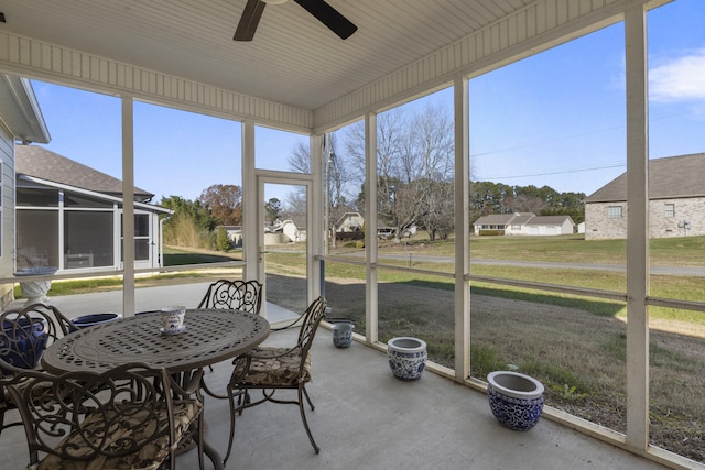 sunroom / solarium featuring plenty of natural light and ceiling fan