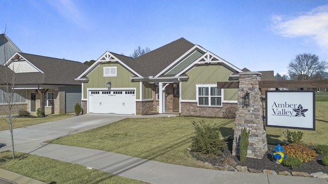 craftsman-style house featuring a front yard and a garage